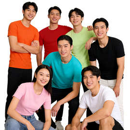 180g圆领落肩款T恤宽松纯色短袖定制工作服男女同款印logo图片