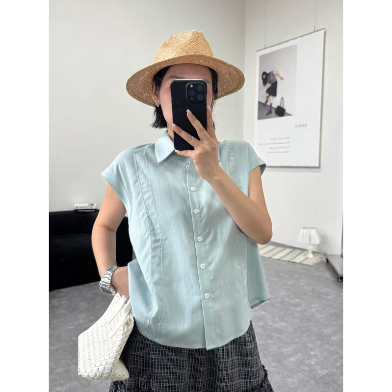 【Summer Breathability】Simple and Comfortable Tencel+Linen Short-Sleeve Shirt for Women, Solid Color Versatile Single-Breasted Top 【Summer Breathability】Simple and Comfortable Tencel+Linen Short-Sleeve Shirt for Women, Solid Color Versatile Single-Breasted Top