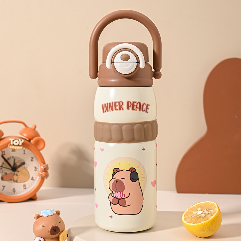 Temporada escolar nueva taza de aislamiento de acero inoxidable de alto valor facial Capibala encantadora taza de agua portátil para estudiantes escolares