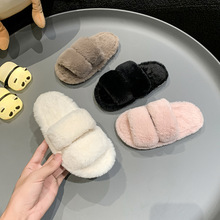 跨境外贸新款居家儿童纯色毛毛拖鞋女秋冬时尚双排保暖地板棉拖鞋
