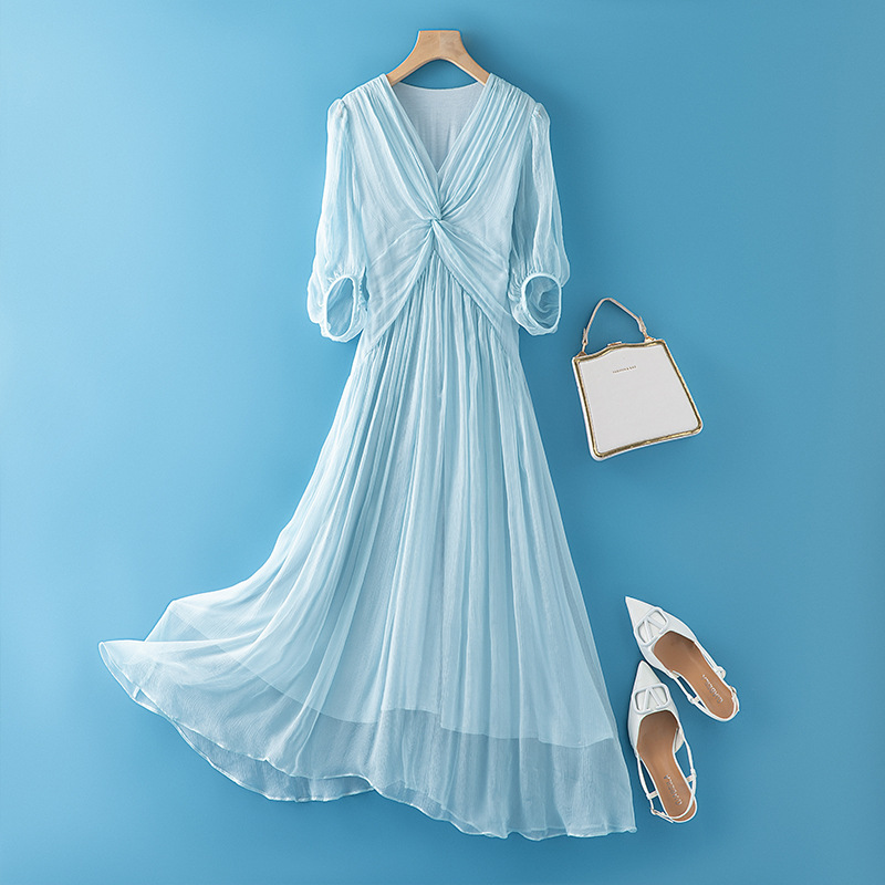Solid Color Holiday Silk Dress Summer 2024 New Goddess Style Gentle Elegant Long Dress French Style Mulberry Silk Dress Solid Color Holiday Silk Dress Summer 2024 New Goddess Style Gentle Elegant Long Dress French Style Mulberry Silk Dress