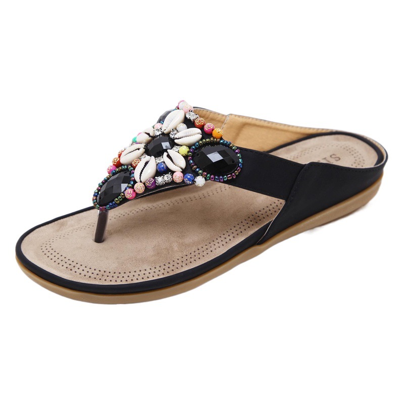 Verano 2024 estilo étnico sandalias mujeres Bohemia playa retro con cuentas Shell Plus tamaño zapatillas mujeres
