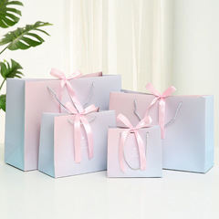 Ins style gift bag two-color gradient gift bag ribbon bow paper bag cosmetics clothing store handbag