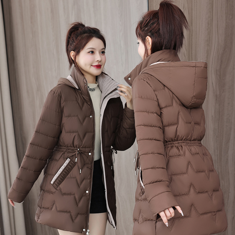 Cauchy plumón mujer invierno nuevo delgado de moda algodón chaqueta caliente largo estilo exterior