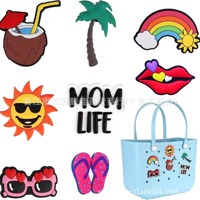 Colgante veraniego para bolso de playa – accesorios Bogg con gafas de sol y arcoíris, estilo divertido DIY