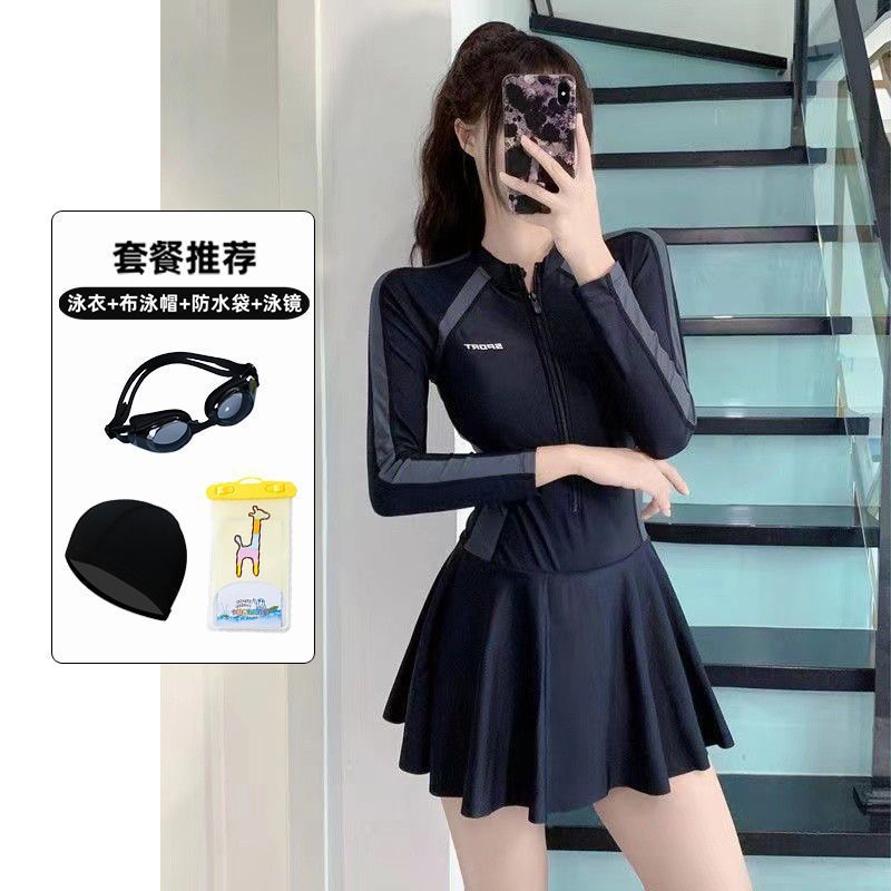 Nuevo vestido de mujer unido pequeño traje de baño de mujer fresco conservador de manga larga para estudiantes de baño de aguas termales comercio exterior