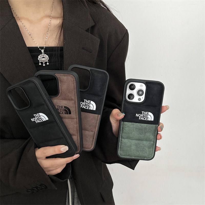Leather Color Matching North Face down Jacket Iphone14/13 Suitable for 12/11 Apple 16/15Promax Mobile Phone Case