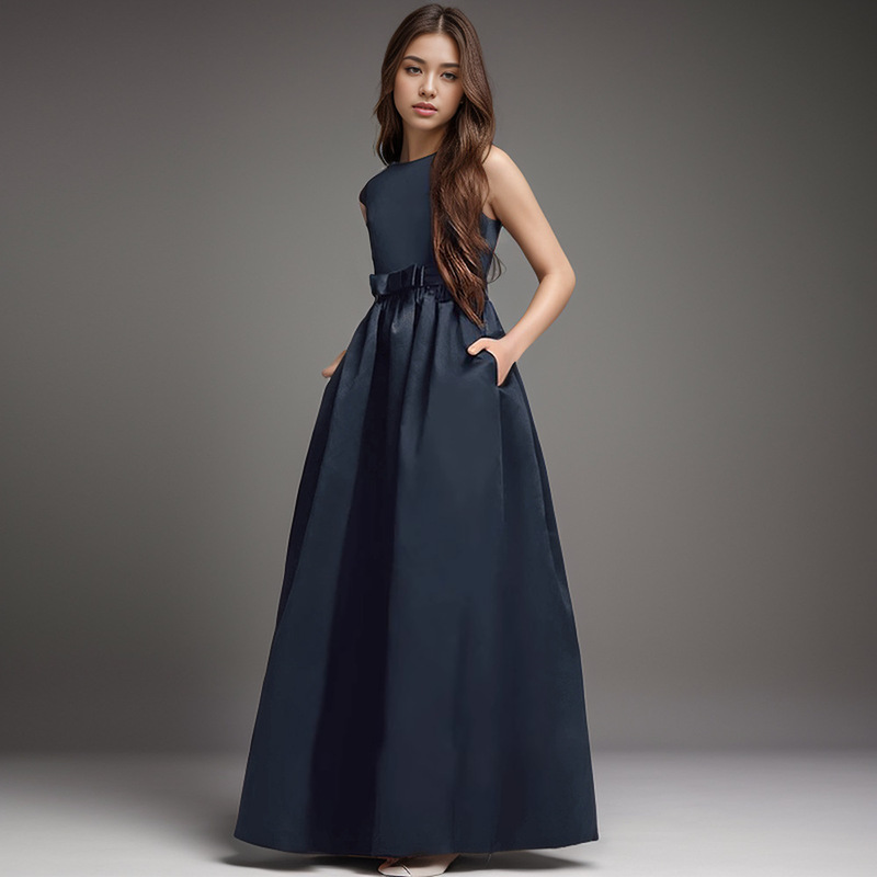 Cross-Border New Medium and Large Children's Elegant Sleeveless Dress Youth Royal Blue Long Dress Birthday Party Performance Evening Dress