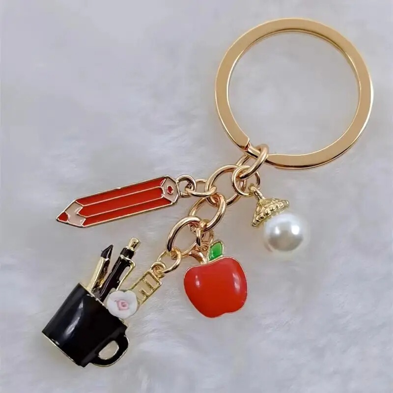 Graduation Season Alloy Oil Drop Bachelor's Cap Pencil Apple Keychain Student Souvenir Bag Pendant