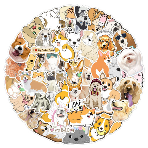 50 Cute Cartoon Dog Graffiti Stickers Water Cup Computer Refrigerator Mobile Phone Decorative Stickers Waterproof Wholesale