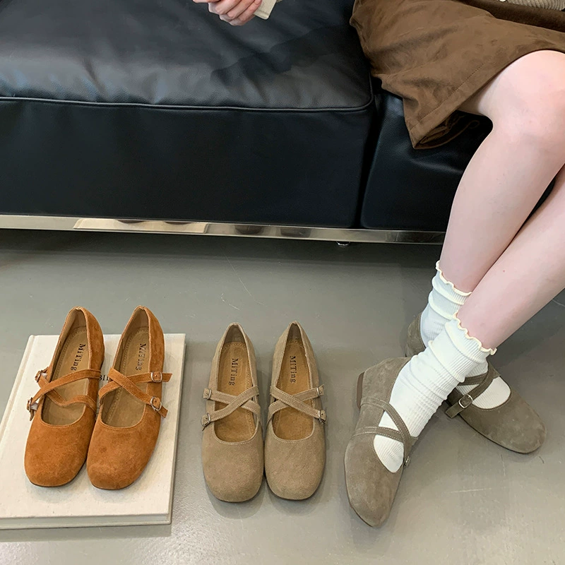 Mi Ting плоская обувь Mary Jen Женская обувь весна и осень 2024 новая матовая кожа с круглой головкой