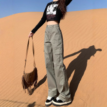 美式窄版阔腿工装裤女加绒2025年秋冬新款高腰显瘦直筒牛仔长裤子