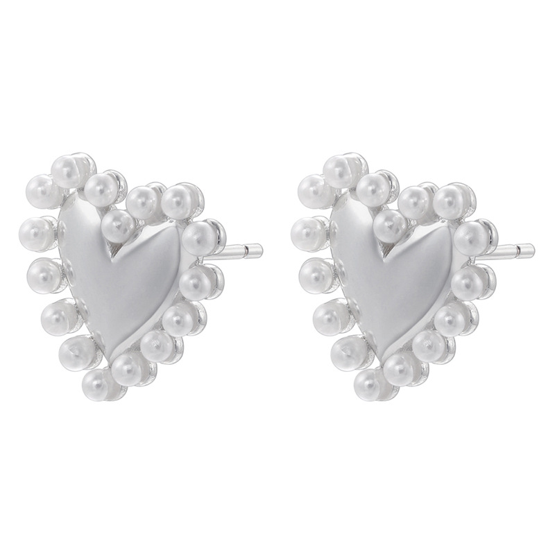 Animal, Heart Shape Pattern 1 Pair Cute Animal Heart Shape Inlay Copper Artificial Pearls Zircon Ear Studs