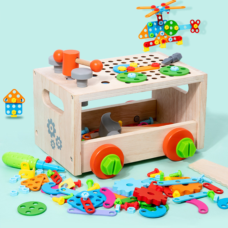Nueva variedad infantil de madera tuerca de desmontaje combinación herramienta Mesa kindergarten educativo multi-funcional bloques de construcción de juguete