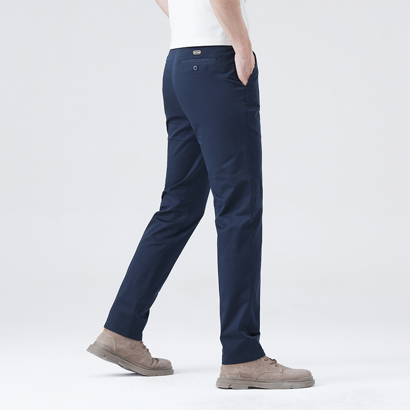 High-Quality Spring and Summer Light Business Casual Pants for Young and Middle-Aged Men, Cotton Straight-Leg Slightly Elastic, Cool, Breathable and Versatile Long Pants