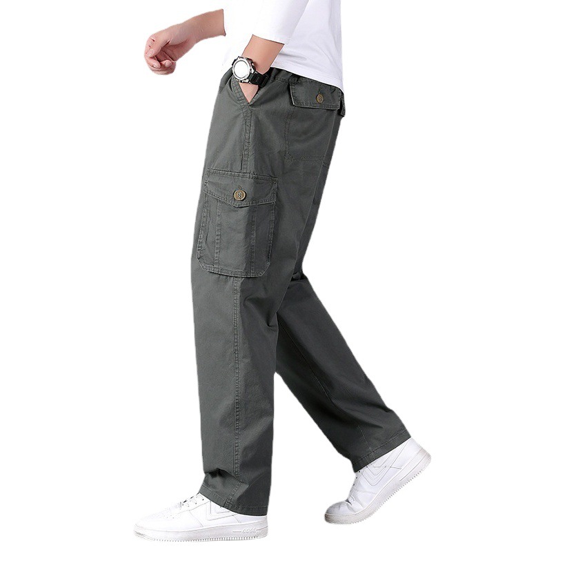 Zuoluo pantalones casuales de otoño de los hombres de mediana edad papá pantalones de algodón sueltos pantalones de los hombres elásticos sueltos Pantalones rectos