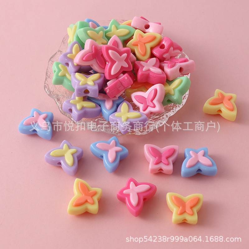 Acrylic two-color butterfly five-pointed star DIY handmade beaded loose beads mobile phone chain hair rope bracelet material jewelry