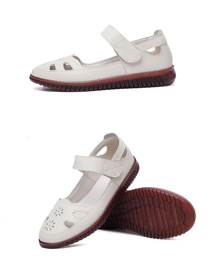 Sandal da thật nữ đế cao su bệt thoáng khí, phong cách thoải mái cho mẹ — màu đen chi tiết 17