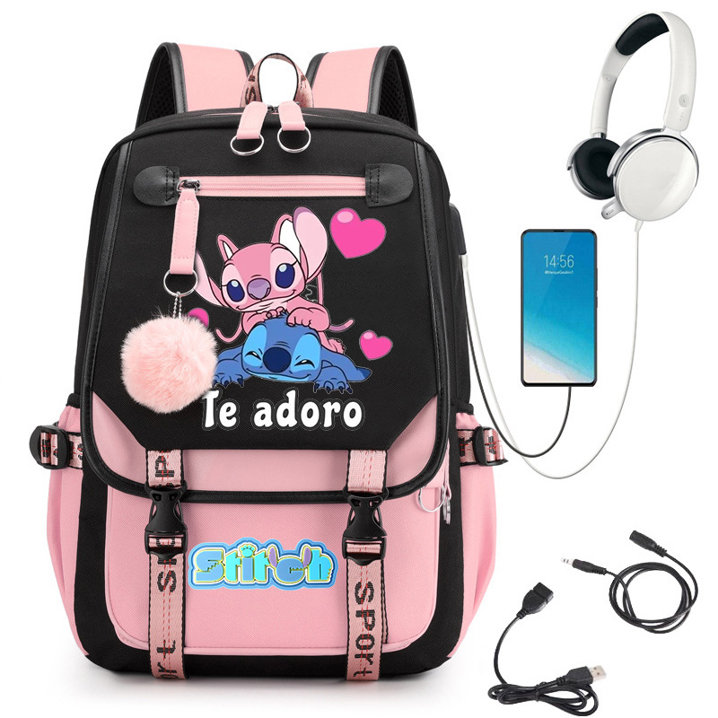 Stitch Stitch linda escuela de escuela secundaria impresa mochila escolar con interfaz USB 0516 envío transfronterizo