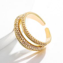 韓國版多排滿鑽戒指食指鋯石指環網紅時尚簡約個性夏季款開口戒指