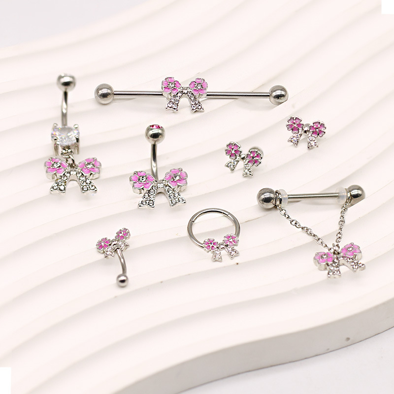 Pink Cherry Blossom Belly Button Ring Body Piercing Jewelry_voghion.com