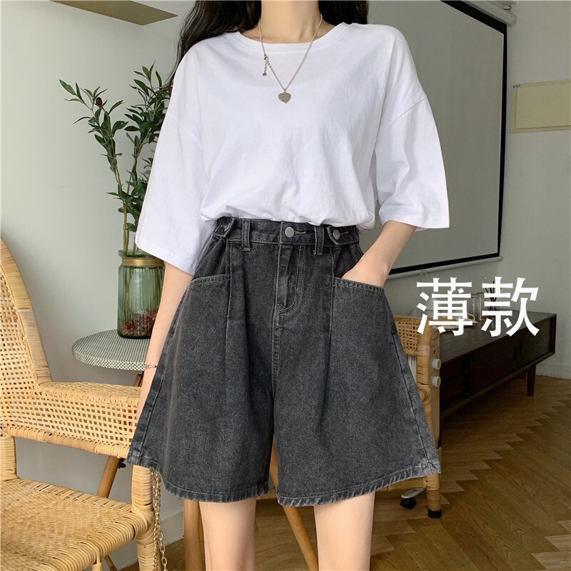 Women's denim shorts summer 2025 new style loose pants high-waisted thin dad-style A-line straight wide-leg hot pants Women's denim shorts summer 2025 new style loose pants high-waisted thin dad-style A-line straight wide-leg hot pants