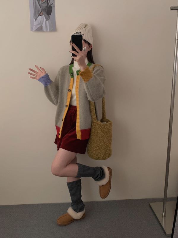 韩系撞色针织开衫多彩配色圆领单排扣甜美温柔秋冬百搭毛衣女外套|undefined