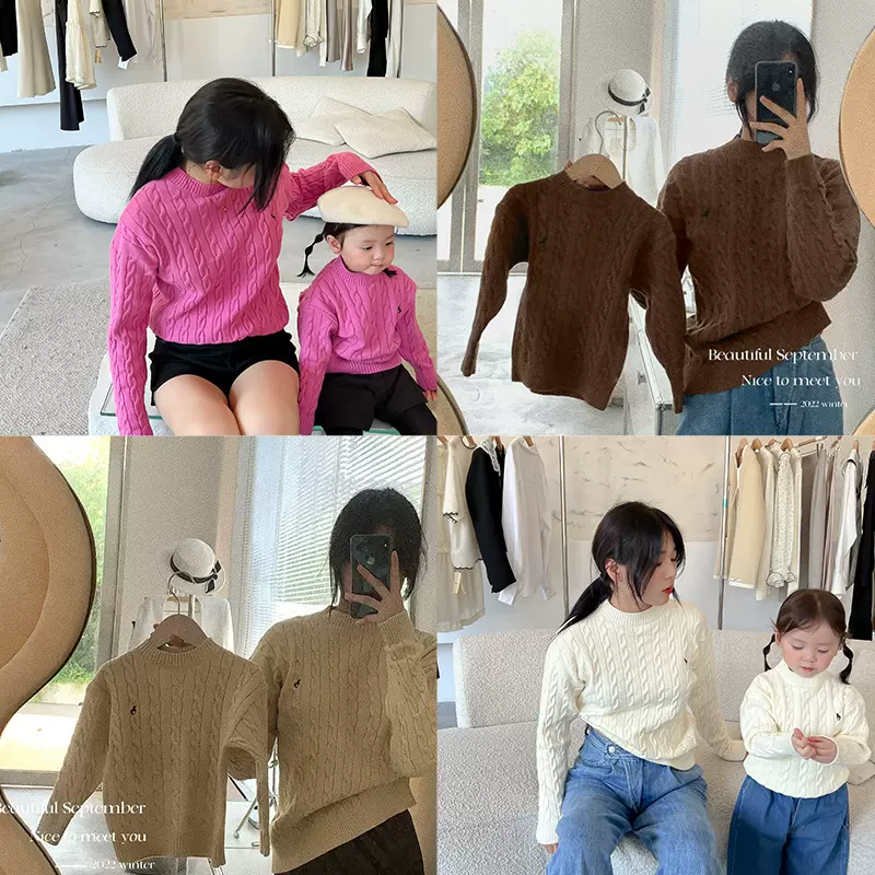 清仓款】童装亲子装儿童麻花毛衣秋款女童毛线上衣宝宝套头针织衫