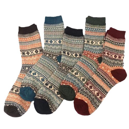 Retro Socks for Men and Women, Autumn/Winter Mid-Calf Socks, Totem Style, Japanese-Style with Workwear Pants, Long Socks, Ethnic Trendy Socks, American Casual Style