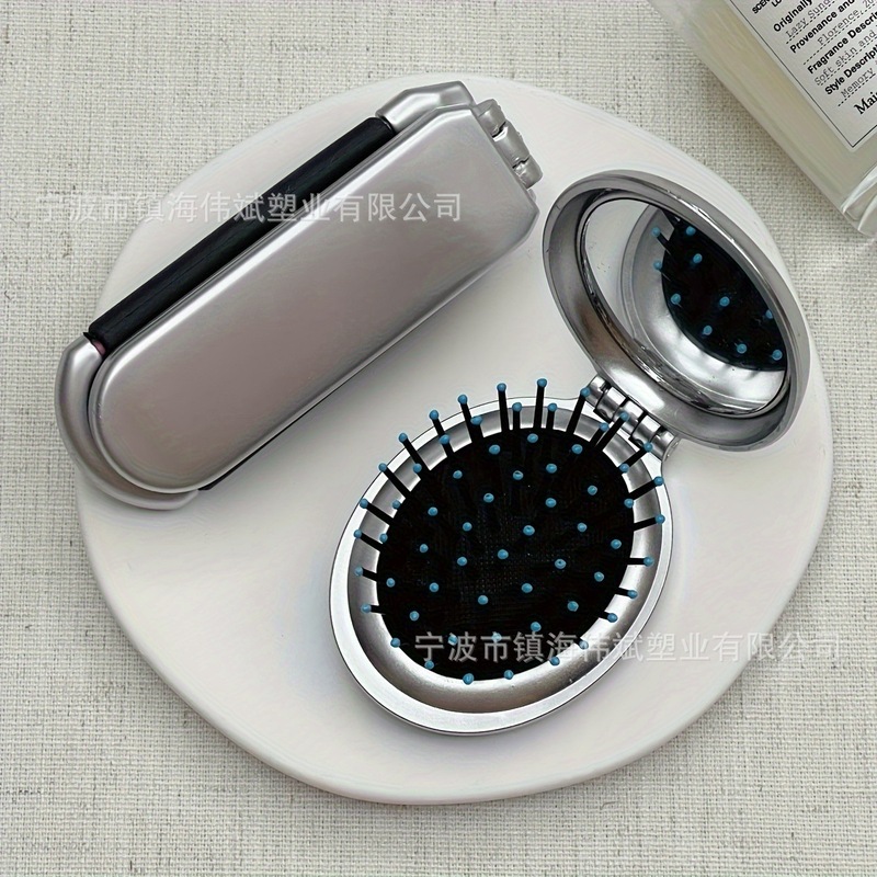 ミニポータブル折りたたみヘアブラシ化粧鏡付き両用ミラーコームエアクッションコームシルバーメーカークロスボーダー新ホットモデル|undefined