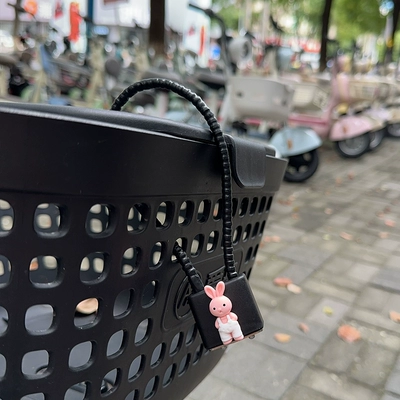 Helmet lock, electric battery car basket lock - 28cm-thick-steel-cable-rope-key-style-black-pink-strap-rabbit