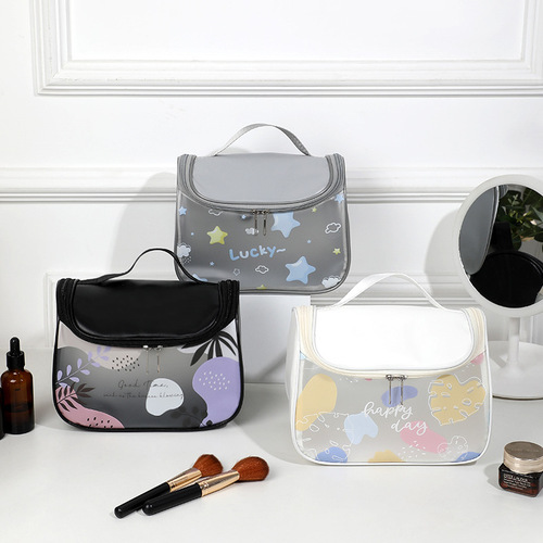 Transparent waterproof makeup bag PU sanding fashionable cosmetic storage bag large capacity hand-held bag travel toiletry bag