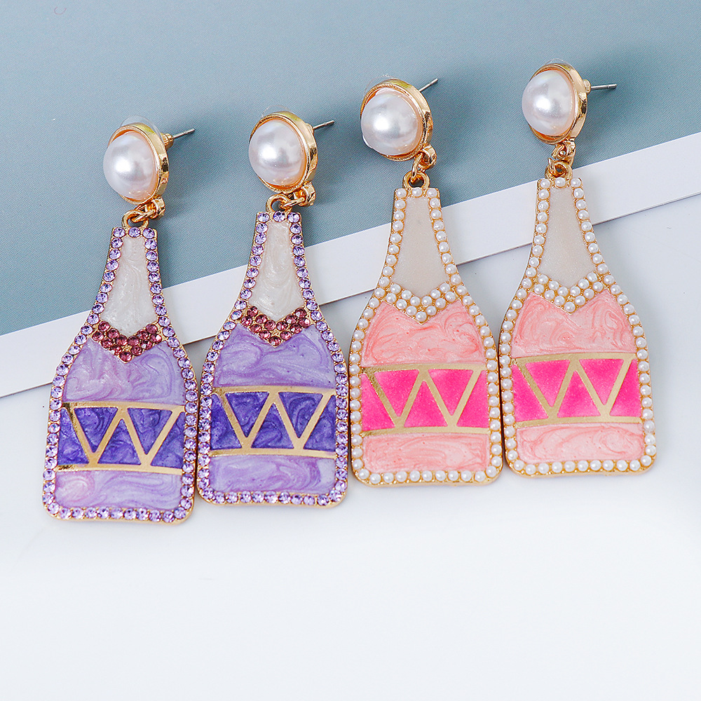 Personality Alloy Diamond Wine Bottle Earrings Color Dripping Earrings Earrings Cross-border Earrings display picture 10