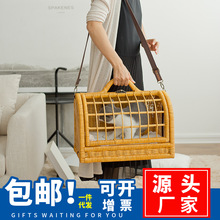 熱賣寵物外出便攜包藤編透氣單肩背包 貓書包大容量貓咪外帶貓包