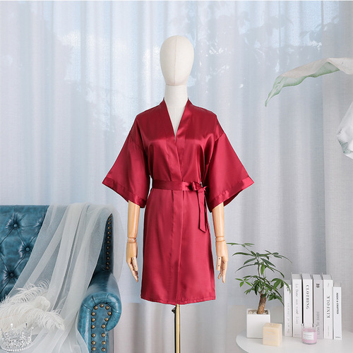 Women's imitation silk nightgown wedding makeup gown thin cardigan bride's morning gown girlfriends gown