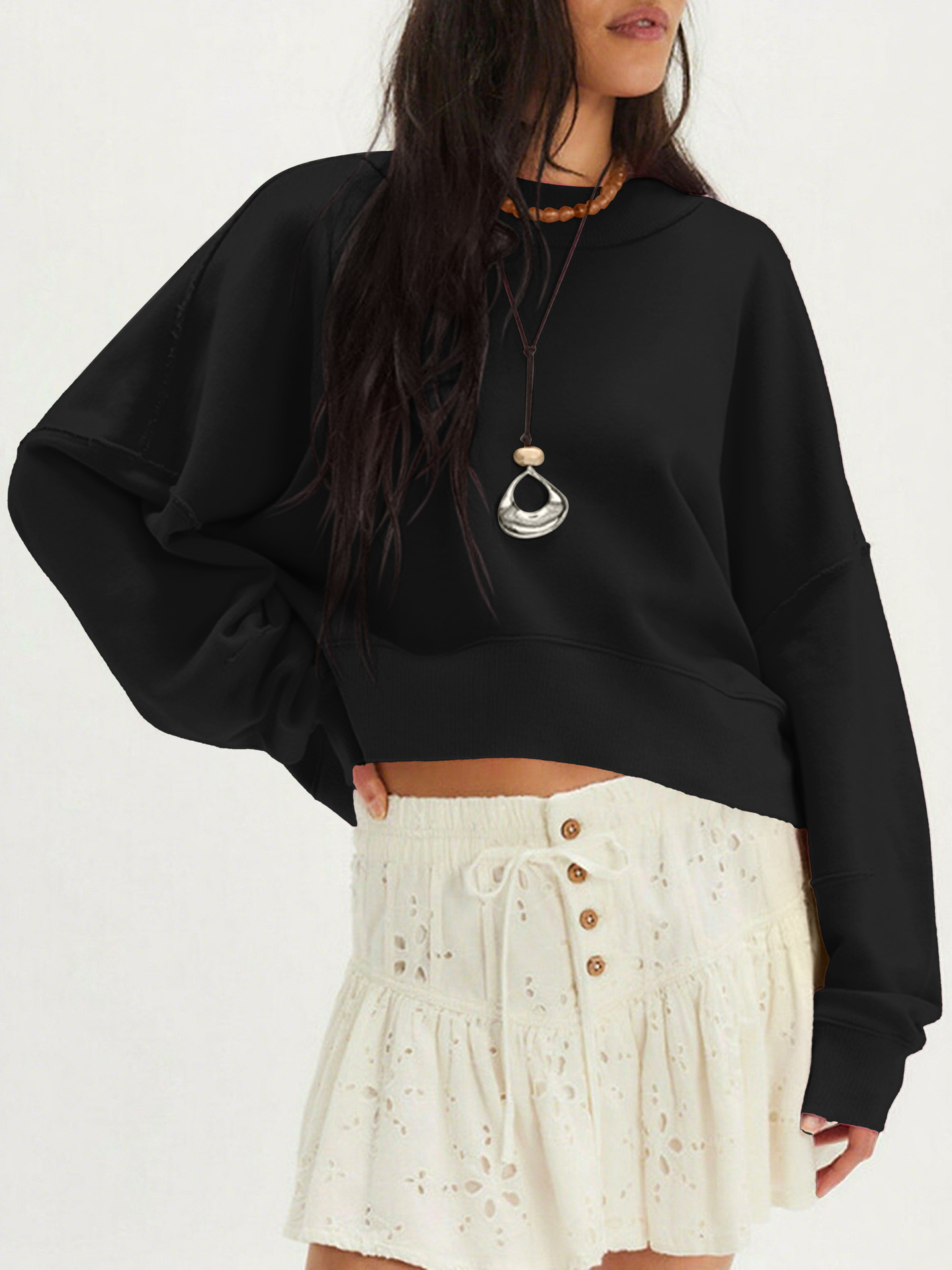 Women's Solid Color Long Sleeve Pullover Sweatshirt Casual Loose Outerwear For Autumn/Winter American Style Short/Long_voghion.com