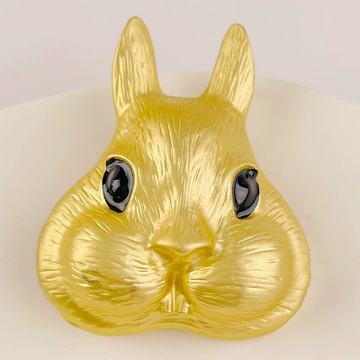 Middle Ancient Plain Gold Enamel Glaze Embossed Fat Rabbit Brooch Silver Pin Ear Studs Female Year of Rabbit Daji Marking Pin Earrings (Yaxa sancaqları) - fat-rabbit-brooch