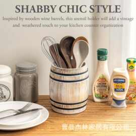 木质餐具盒酒桶造型厨房烹饪工具勺子刀叉收纳盒可旋转餐具架笔筒