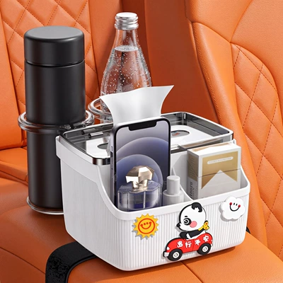 Multifunctional Tissue Box for the | Car tissue box/set - safe-travel-double-cup-holder-7th-generation-white-bottom