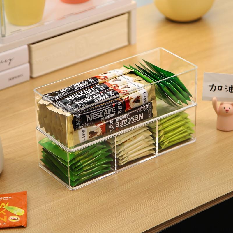 ティーバッグ収納ボックスプラスチック蓋付きコーヒー砂糖バッグ収納分格ボックスデスクトップ防塵透明多機能収納ボックス|undefined
