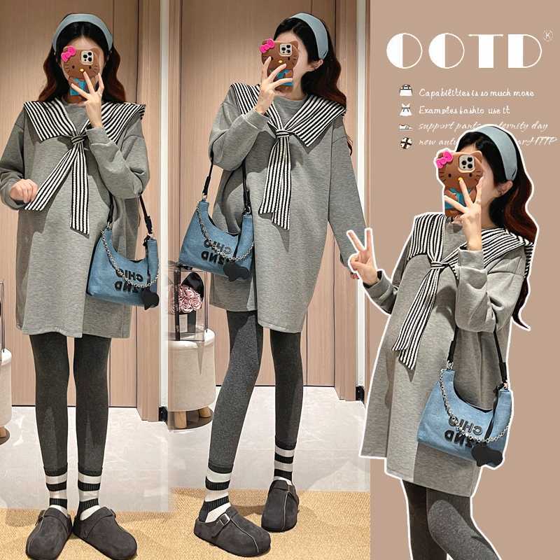Real Shot of Maternity Wear New Korean Style Extended Fashion Versatile Loose Slimming Look Age-Reducing Style Shawl Dress Real Shot of Maternity Wear New Korean Style Extended Fashion Versatile Loose Slimming Look Age-Reducing Style Shawl Dress