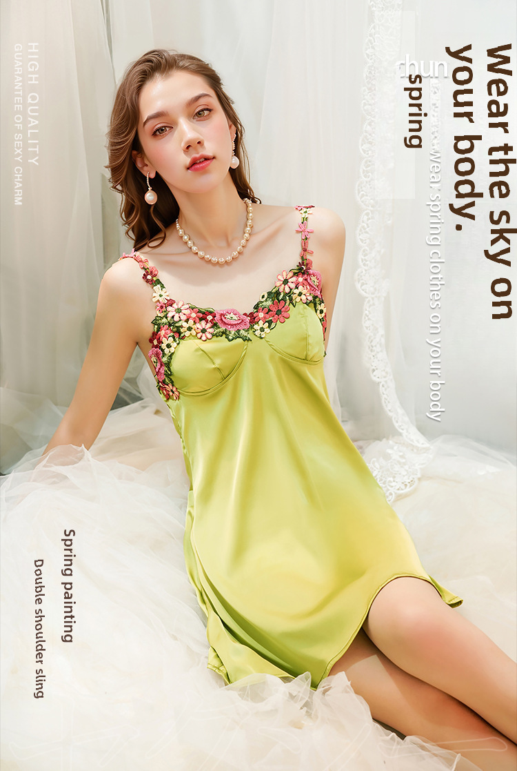 Yiying nouvelle chemise de nuit sexy sangle satin pyjamas femmes été pur désir style chemise de nuit tentation sexy lingerie costume_voghion.com