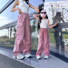 女の子オーバーオール春夏薄手2025新作子供ズボン中大型子供夏カジュアルストレートルーズパンツ