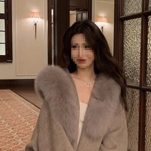 纯色短款毛呢大衣女2025冬季新款夹棉毛毛袖连帽系带时尚收腰外套