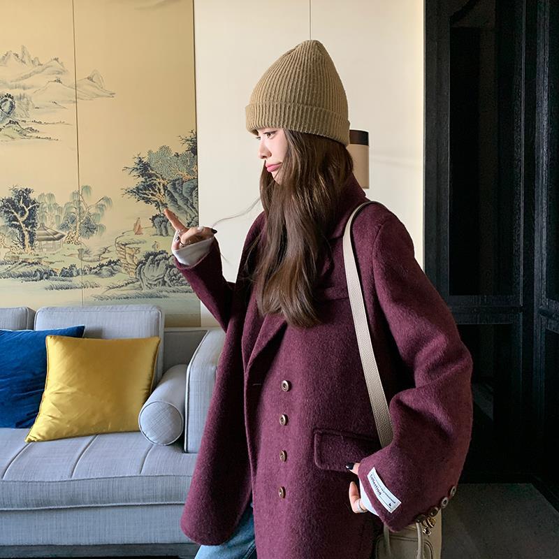 Deep Purple Double-Sided Wool Coat for Women Winter 2025 New Retro High-End Light Mature Style Suit Woolen Jacket