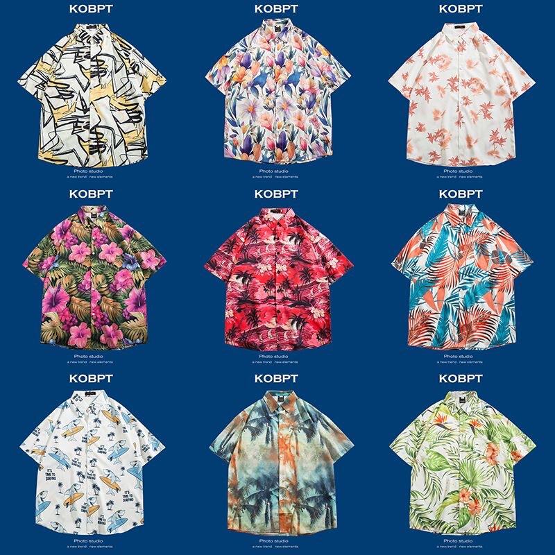 Hawaii Short-sleeved Shirt Men's Trendy Brand Short-sleeved Shirt Men's Summer Beach Flower Shirt Couple's Loose Shirt Hawaii Short-sleeved Shirt Men's Trendy Brand Short-sleeved Shirt Men's Summer Beach Flower Shirt Couple's Loose Shirt