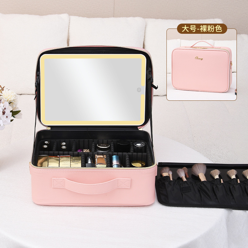 Bolsa de cosméticos para mujeres 2023 nueva caja de almacenamiento de espejo cosmético maleta de alta calidad portátil integrada de gran capacidad con luz LED