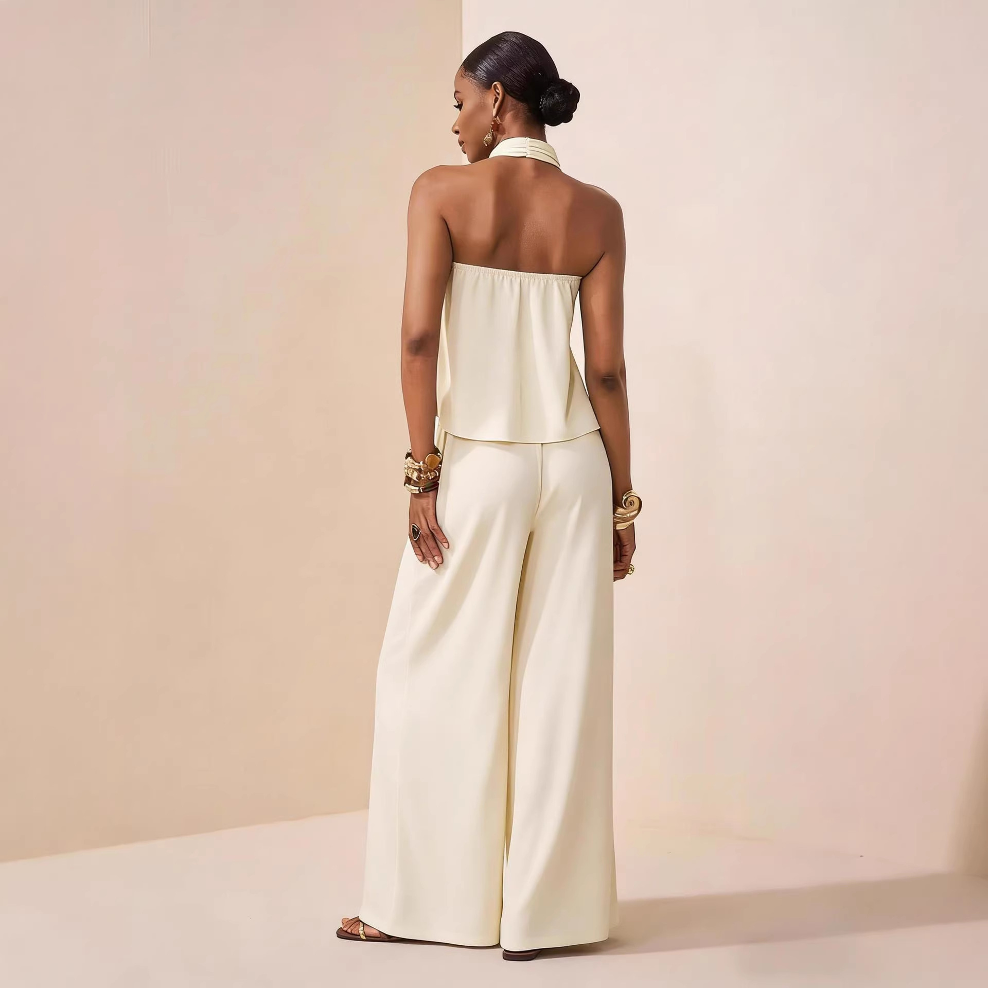 2026 New European And American Women's Clothing Off Shoulder Sleeveless Fashion Trousers Fashion Casual Set_ecoleips.com