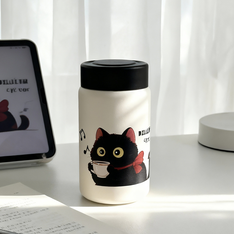 迪乐贝尔316不锈钢学生保温杯女生高颜值猫咪新款便携迷你口袋杯|undefined