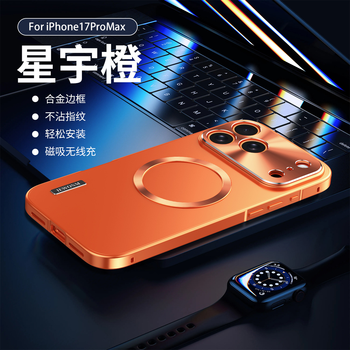Ốp lưng từ tính kim loại cho iPhone 17 Pro Max, 16 Pro, chống sốc, lưng PC cứng nguyên bản — Đen, Titan nguyên bản, Xanh Titan, Cam Tinh Vũ chi tiết 15